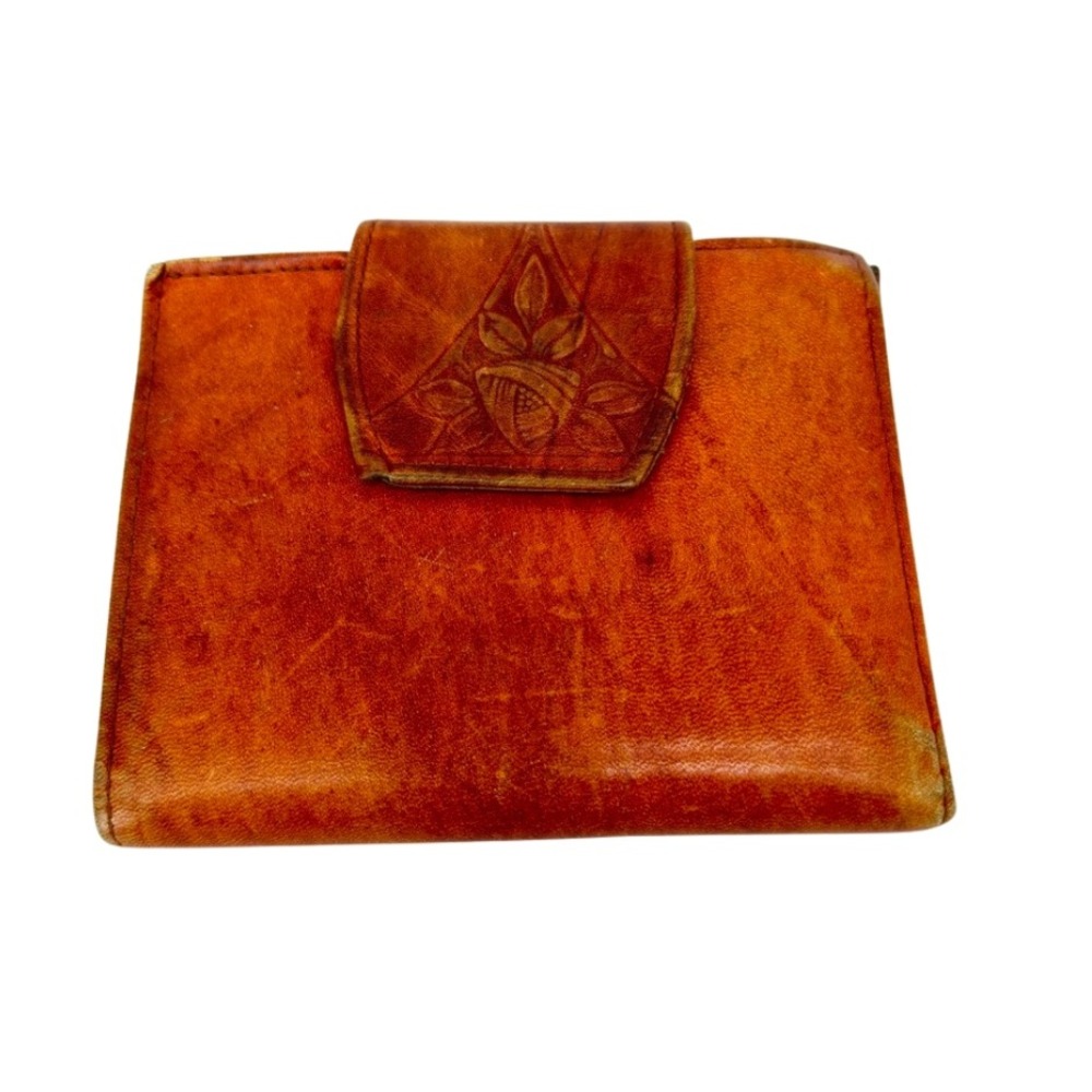 Rolfs Cowhide Wallet VTG Tooled Leather Kiss Lock Brown Retro Photo Flap Womens